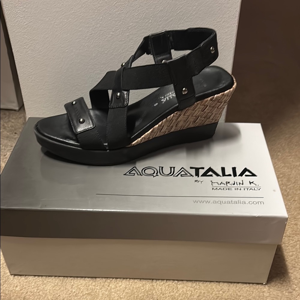 Aquatalia Black Wedge Shoes Elegant Design